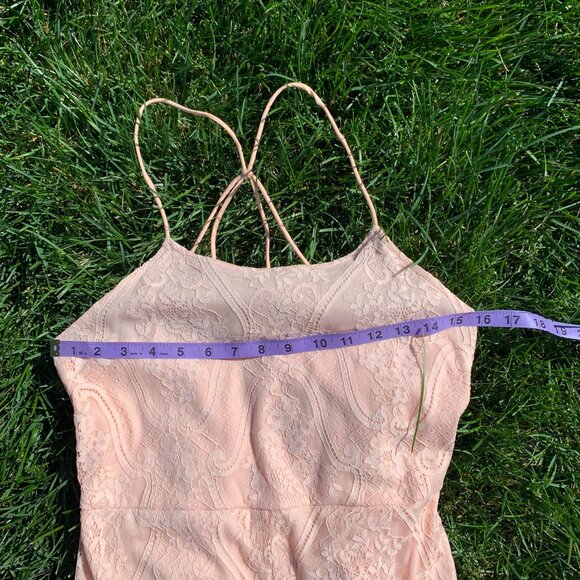 Vintage Hand Sewn Peach Sheer Lace Maxi Dress Long Gown - Picture 14 of 16